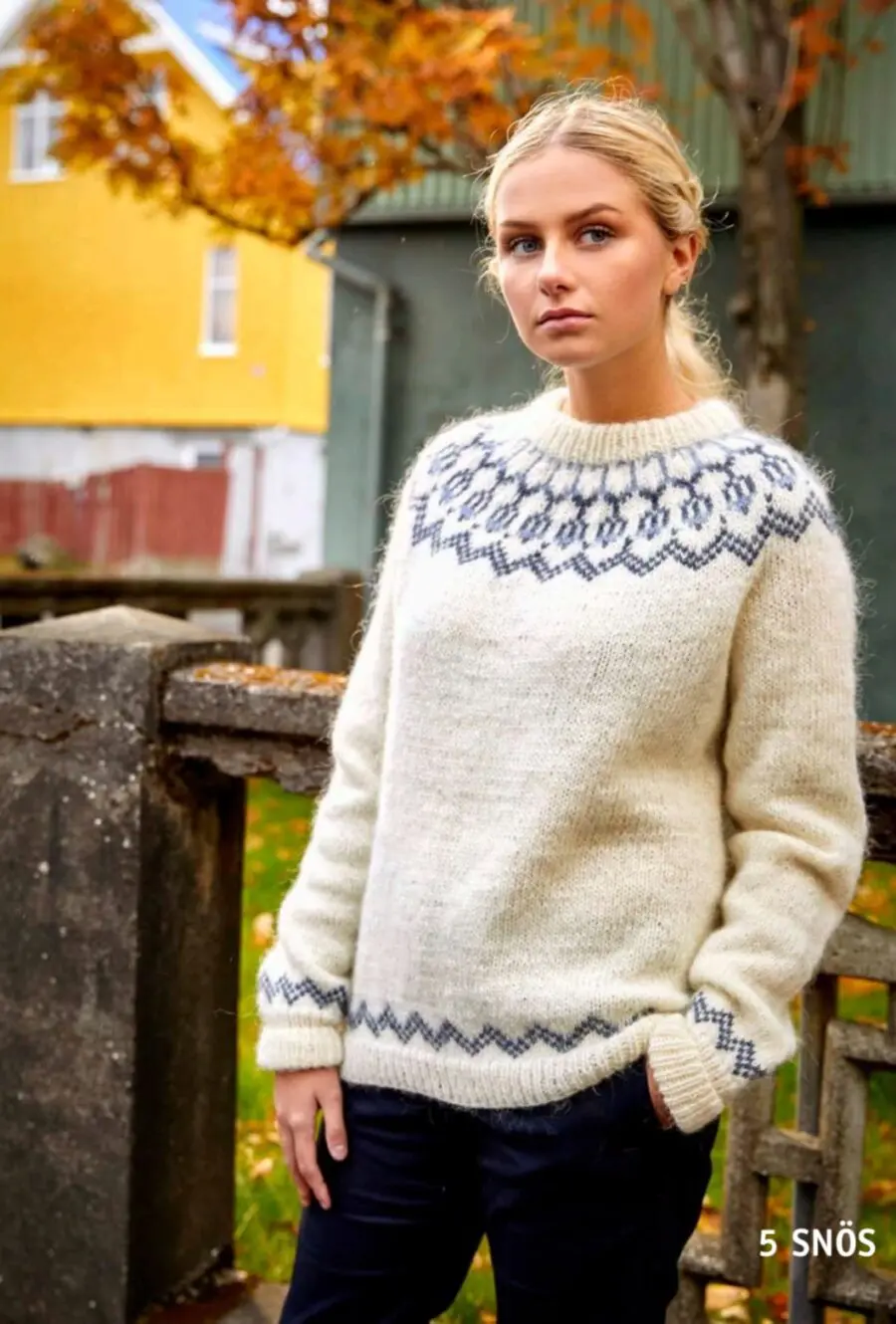 37-5 schöner weißer klassischer isländischer Pullover