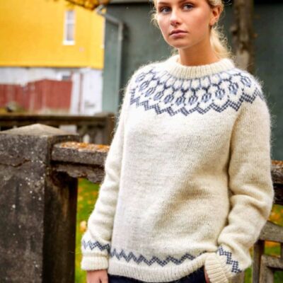37-5 schöner weißer klassischer isländischer Pullover