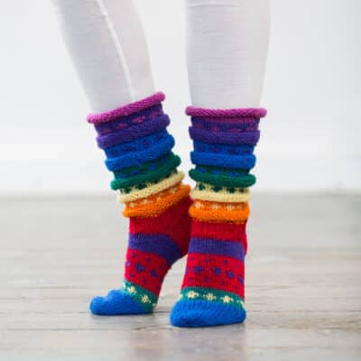 The rainbow sock is fun and cozy